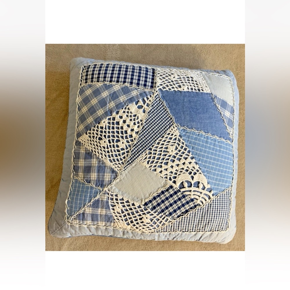 Vintage American Pacific Chambray Crazy Quilt Throw Pillow 15" X 15"